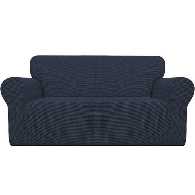 Easy-Going Stretch Loveseat Slipcover 1-Piece Sofa Cover Furniture Protector Couch Soft with Elastic Bottom for Kids Polyester Spandex Jacquard Fabric Small Checks (Loveseat, Dark Blue)