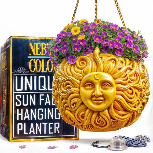 Nebula Colors Fun & Unique Sun Face Hanging Planter Quirky Celestial Decor for Plant Lovers – Indoor Outdoor Flower Basket for Succulents & Small Plants – Decorative Garden Yard Art