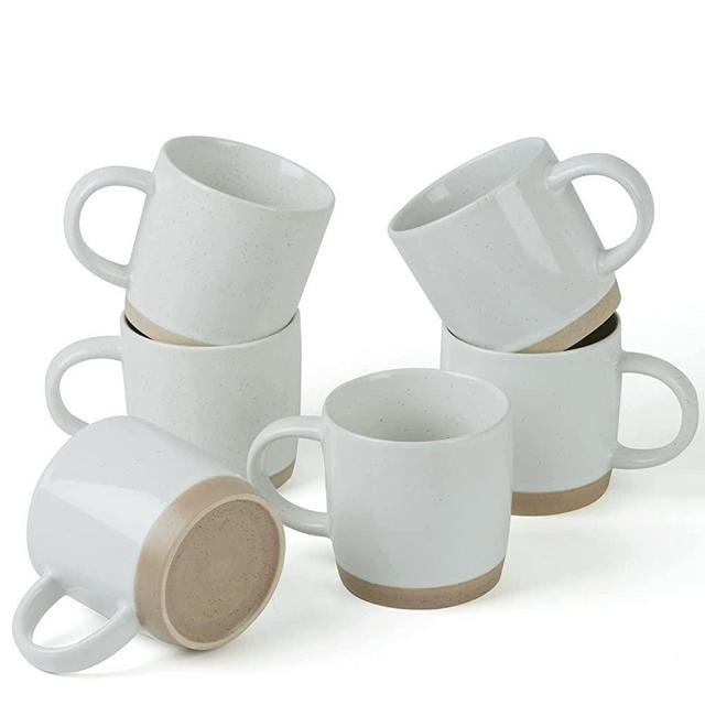 famiware Milkyway Coffee Mugs, 12 oz Coffee Mug Set for 6, Tea Cups with Handle for Coffee, Tea, Cocoa, Milk, White