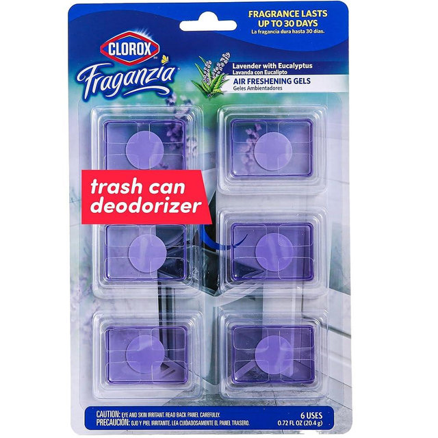 Clorox Fraganzia Adhesive Garbage Can Air Freshener Gel, Lavender with Eucalyptus Scent - No Plug, Stick On Trash Can Deodorizer and Odor Absorber, Gel Air Fresheners for Home and Kitchen, 6 Count