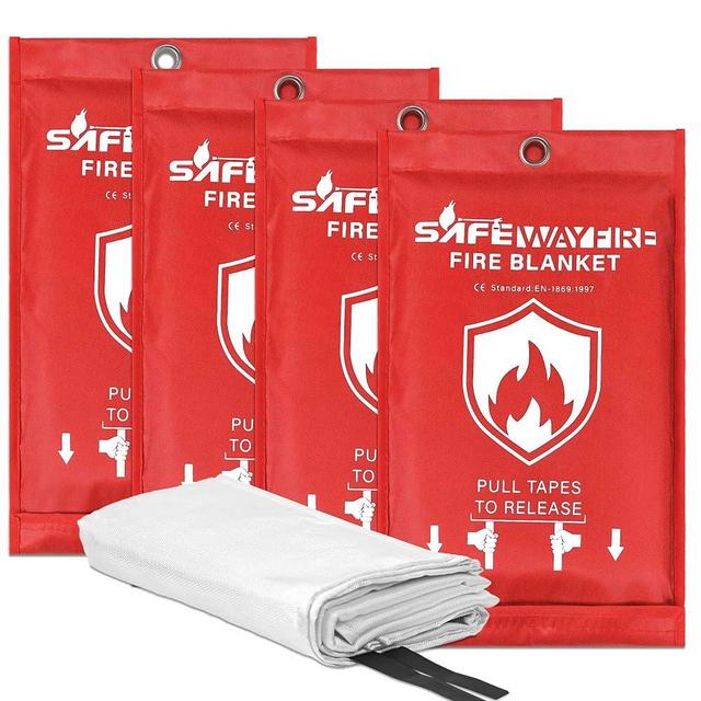 Safewayfire Emergency Fire Blanket, Fire Safety Blanket for Kitchen, Fiberglass Fire Blanket, Fireproof Blankets for Home, School, Fireplace, Grill, Car, Office, Warehouse (4Pack-39.4" x 39.4")