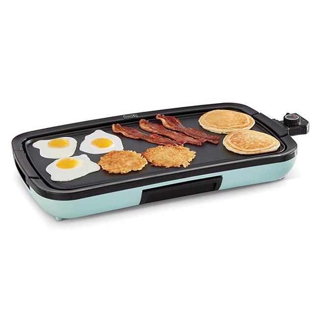 Dash Everyday Nonstick Deluxe Electric Griddle with Removable Cooking Plate for Pancakes, Burgers, Quesadillas, Eggs and other Snacks, Includes Drip Tray + Recipe Book, 20” x 10.5”, 1500-Watt - Aqua