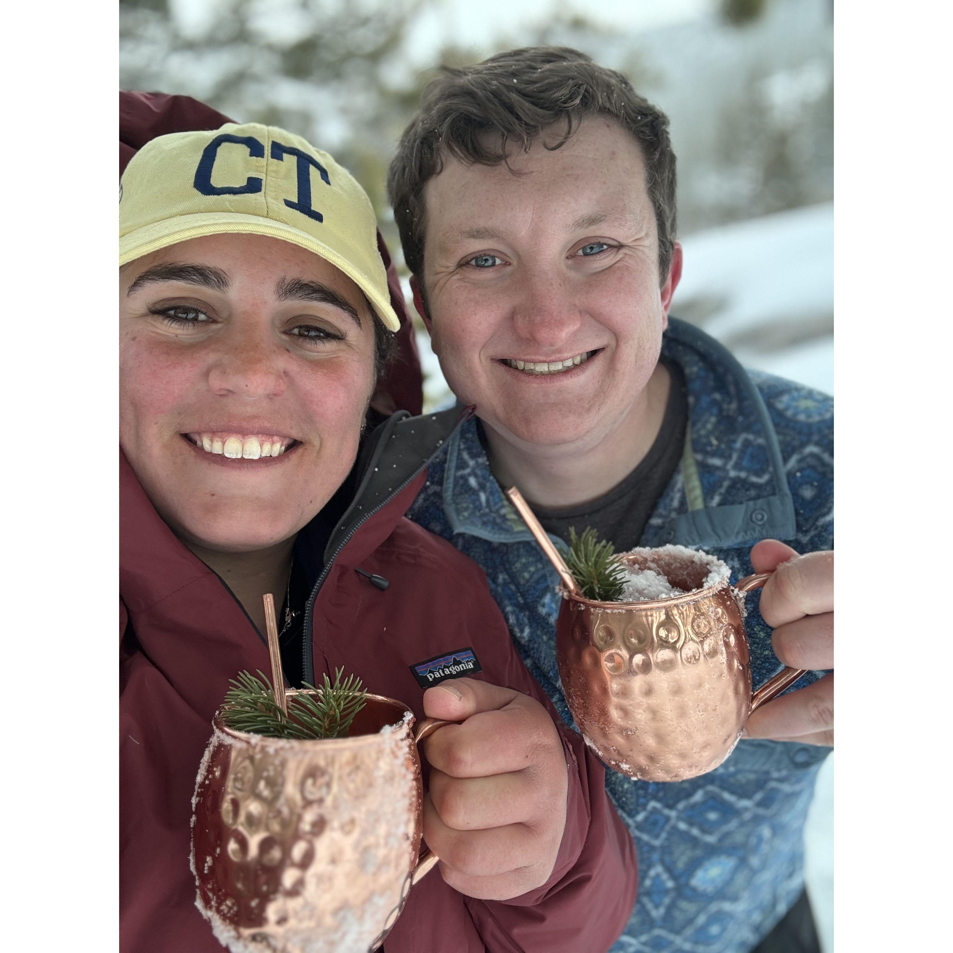 An anniversary cheers with a moscow mule made with snow from Rocky Mountain National Park