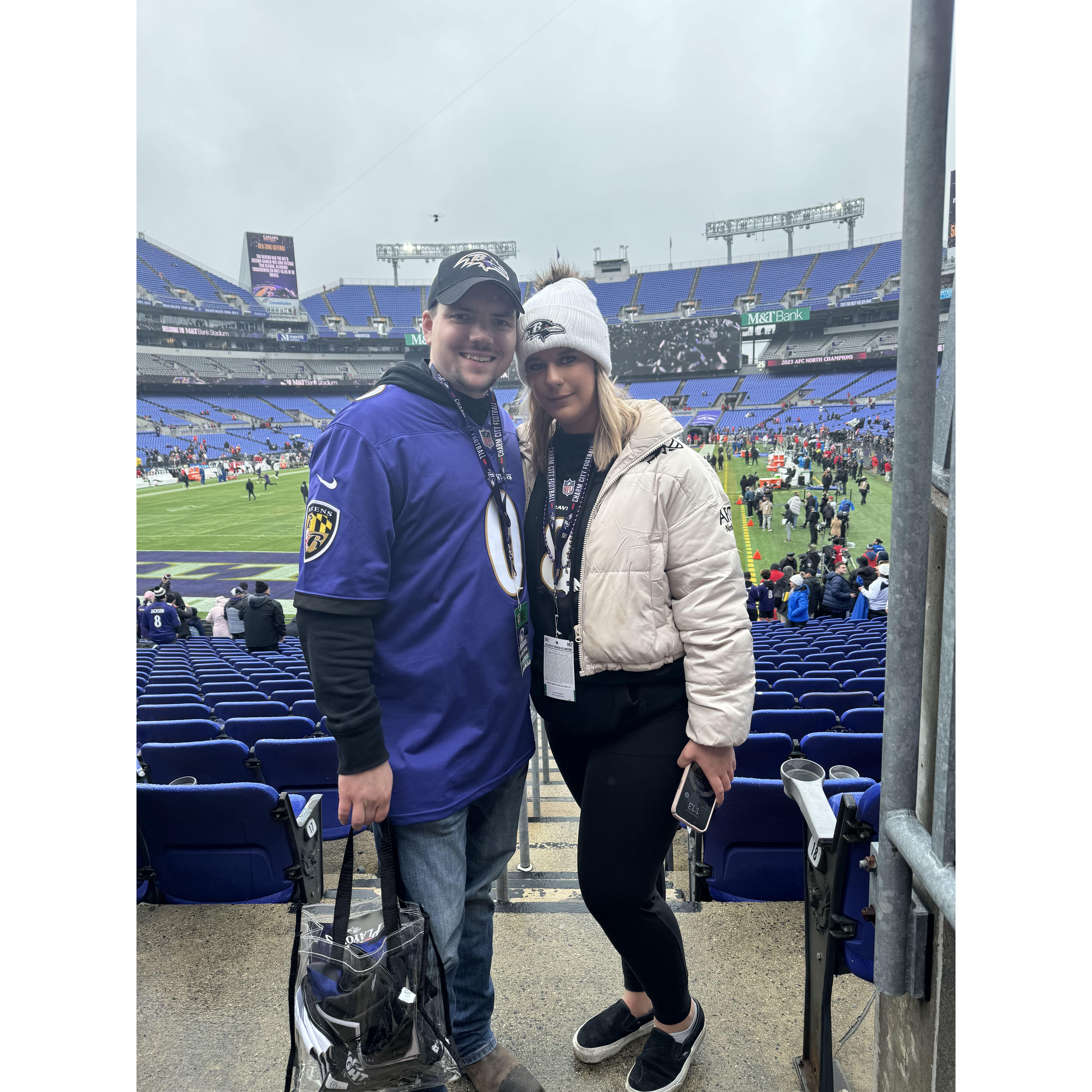 We never miss a Ravens game and have gotten on the field passes for our dedication