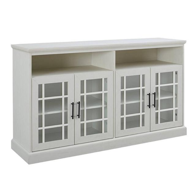 Transitional 4 Door Windowpane TV Stand for TVs up to 65" Brushed White - Saracina Home