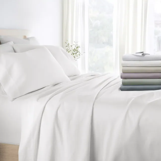 300 Thread Count 100% Cotton 4 Piece Solid Sheet Set Sateen Weave - Becky Cameron, White, Full