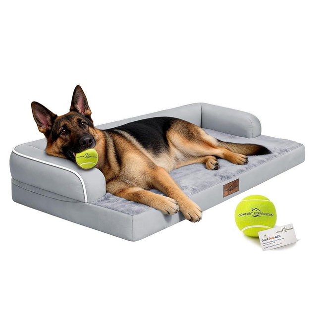 Comfort Expression Extra Large Dog Bed - XXL Orthopedic Washable Bed for Big Dogs - Waterproof Non-Slip Pet Couch Bolster with Removable Cover, 48 x 33