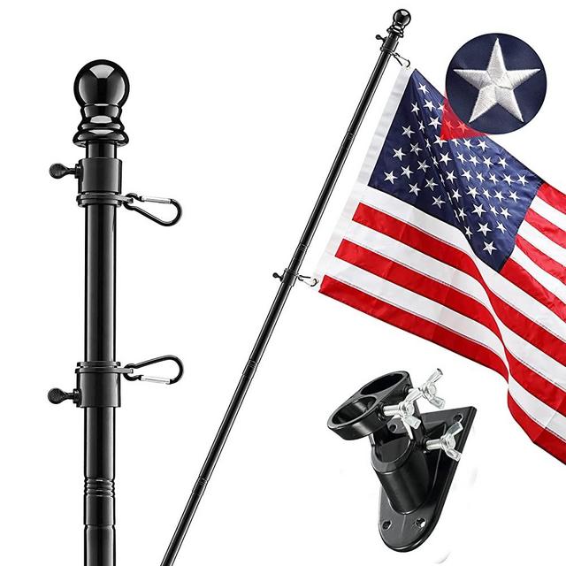 SANDEGOO Flag Pole Kit, 5FT Flag Pole with Wall Mounted Bracket and American Flag Rustproof Tangle Flag Pole for House Yard Residential or Commercial Black