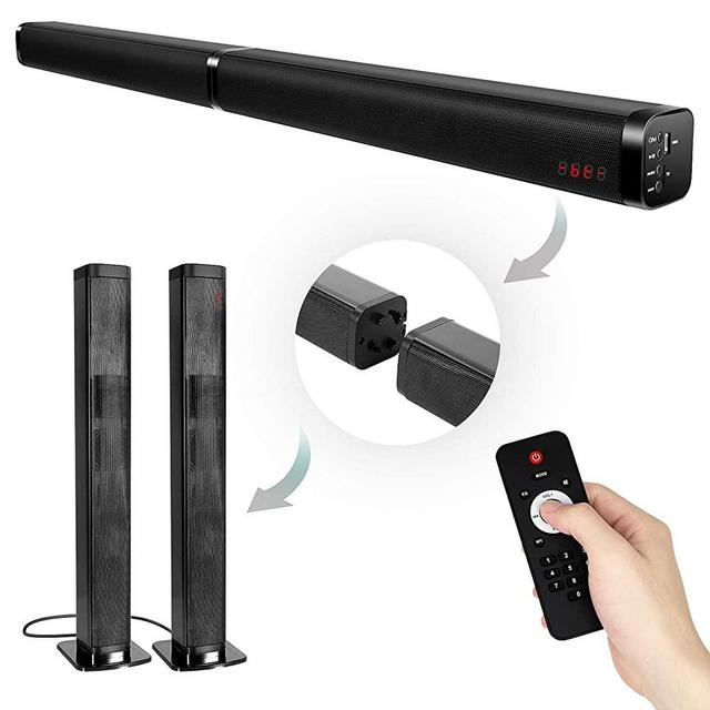 TV Sound bar, 2 in 1 soundbar Speaker for tv with Surround Sound Home Theater System combinable Desgin soundbar with 4 Driver Speakers，Optical/AUX/TF/USB Connection，Remote Control，Wall Mountable