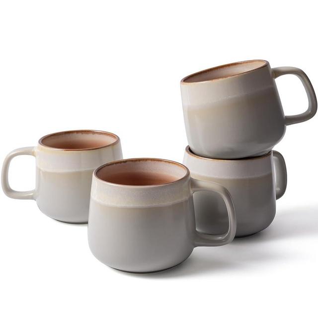Ava Nord Large Ceramic Coffee Mugs Set of 4, 12 oz Stoneware Coffee Cups with Comfortable Handle for Latte, Tea, Cappuccino, Cocoa -Microwave and Dishwasher Safe - Modern Unique Aesthetic