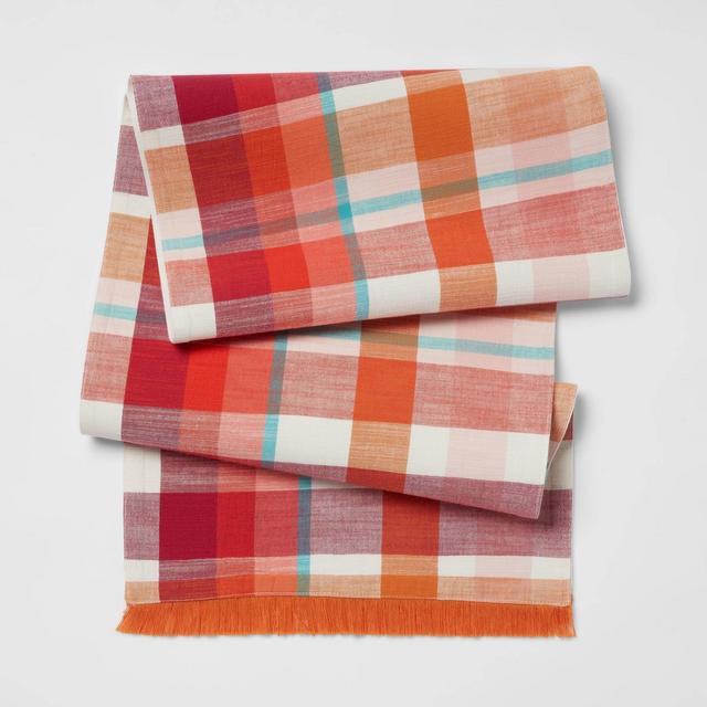 72" x 14" Cotton Plaid Table Runner Orange - Opalhouse™