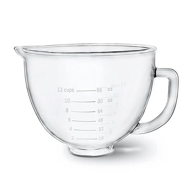 Glass Bowl 5 Quart for KitchenAid Stand Mixer,with Measurement Markings,Allows Placing it in the Microwave and Refrigerator