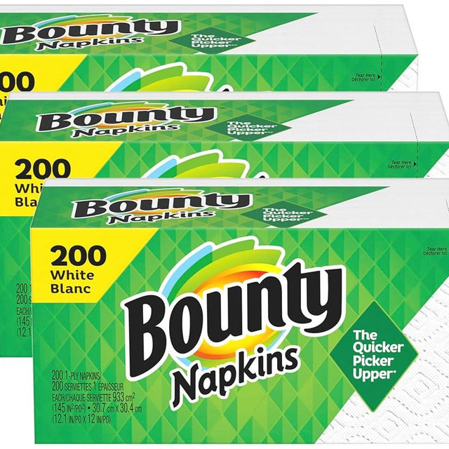 Bounty Paper Napkins, White, 200 Count (Pack of 3)