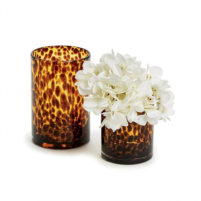 Two's Company Set of 2 Tortoise Candleholder Vase, Includes 2 Sizes, Tealight and Votive, Glass, 4 and 5 inches Height, 54907