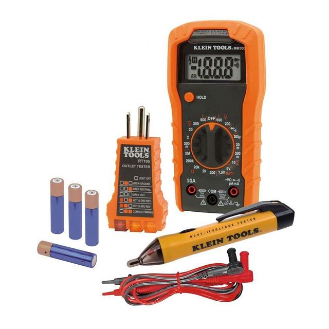 Klein Tools 69149P Multimeter Test Kit, Klein Digital Multimeter, Noncontact Voltage Tester and Outlet Tester, Leads and Batteries Included