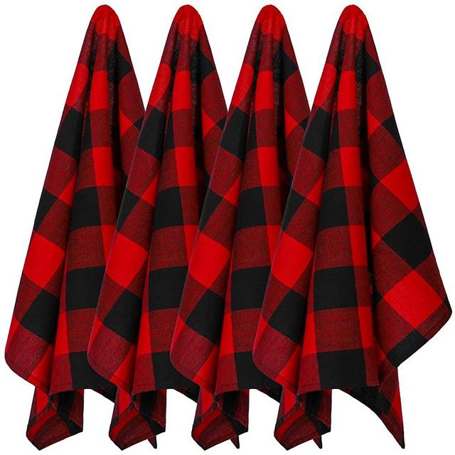 Elcoho 4 Pack Buffalo Plaid Dish Towels Cotton Checkered Dish Towels Oversized 18 x 28 Inches Dish Towels for Indoor Outdoor Plaid Home Decoration Red and Black