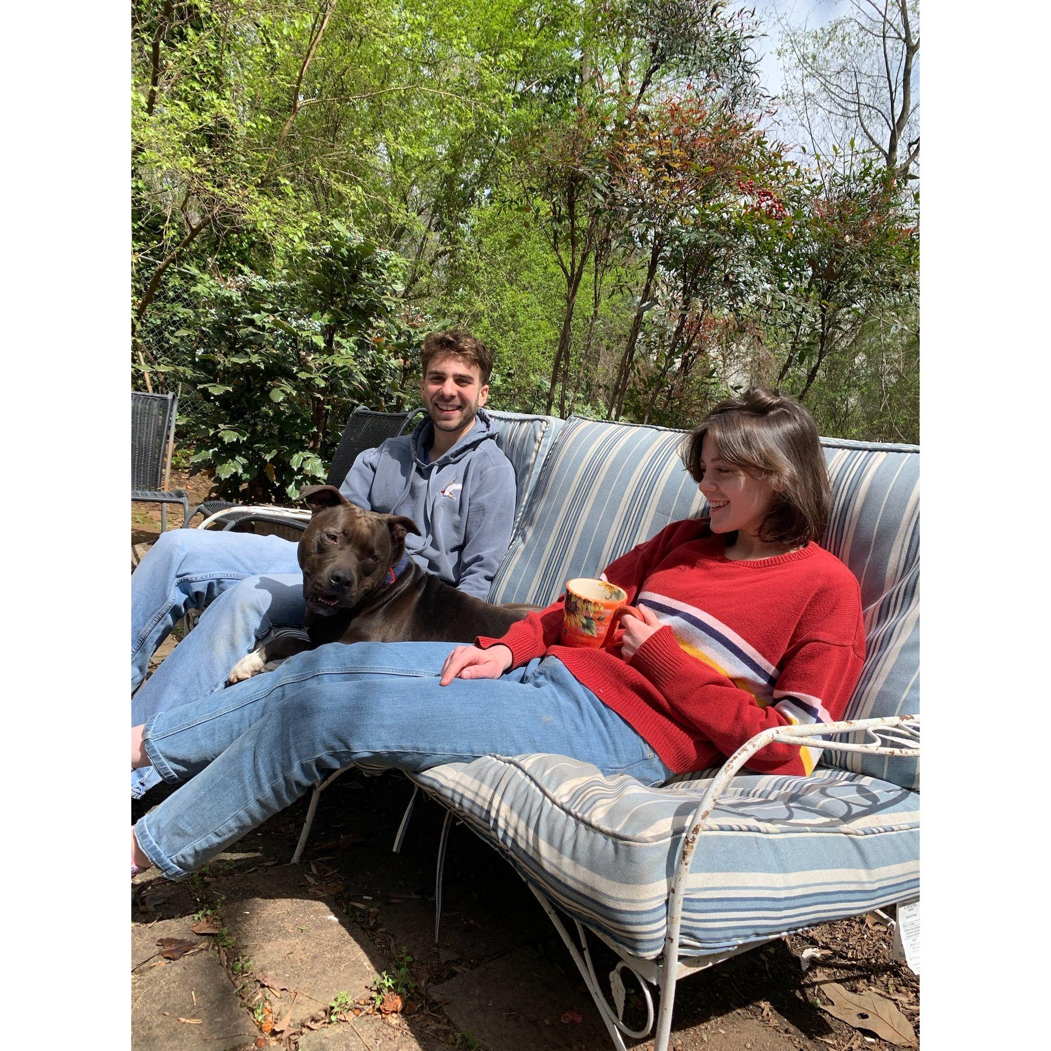 Sam and Dominic join Mia in her favorite activity (the sun)