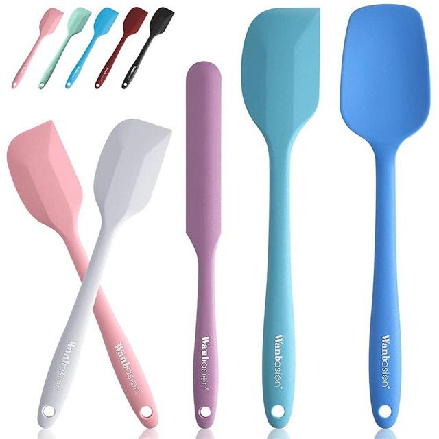 Wanbasion Colorful 5 Piece Silicone Spatula Set Dishwasher Safe, Rubber Spatula Set Silicone Heat Resistant, Spatula Set for Nonstick Cookware for Cooking Baking Mixing