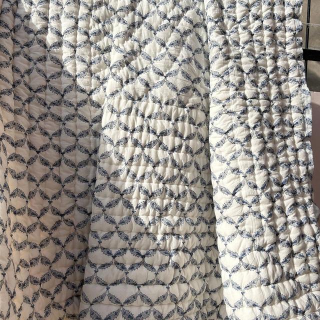 Reversible Block Print Cotton Quilt: Handmade Indian Bohemian Coverlet