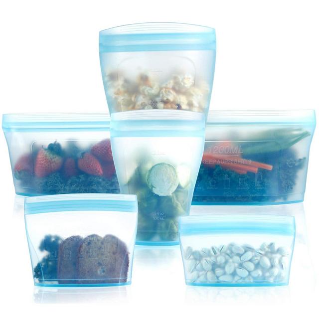 Reusable food container silicone bag, Full Set 6, 100% Silicone Reusable Food Bag (6-piece blue)