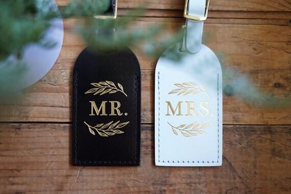 Wedding Gift His and Hers Luggage Tags Mr and Mrs Couples Gift - Unique Just Married Honeymoon Travel Gifts for Couple, Bonded Leather