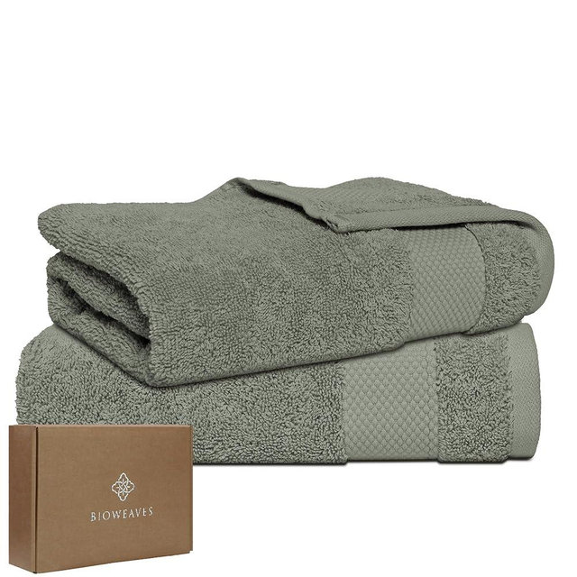 BIOWEAVES 100% Organic Cotton 700 GSM Luxury Bath Towels for Bathroom 30" x 58" GOTS Certified - Sage, Pack of 2