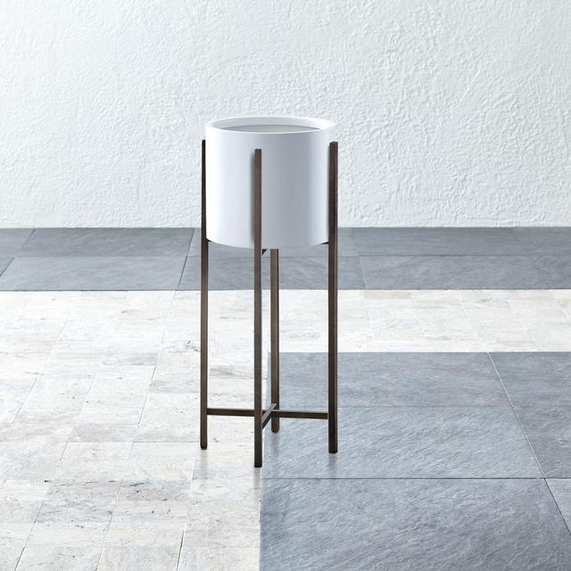 Dundee White Round Planter with Short Stand
