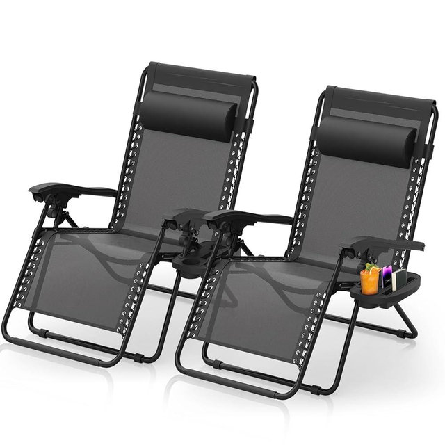 Suteck Zero Gravity Chairs Set of 2, Zero Gravity Lounge Chair w/Upgraded Lock, Big Cup Holder and Pillow, Reclining Patio Chairs Folding Recliner for Indoor and Outdoor