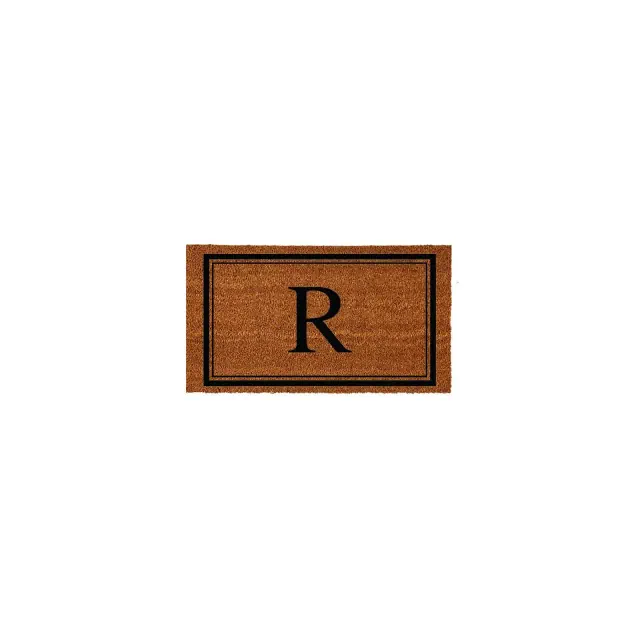 Evergreen Monogram Indoor Outdoor 100% Natural Coir Doormat 28" x 16" | Letter "R"