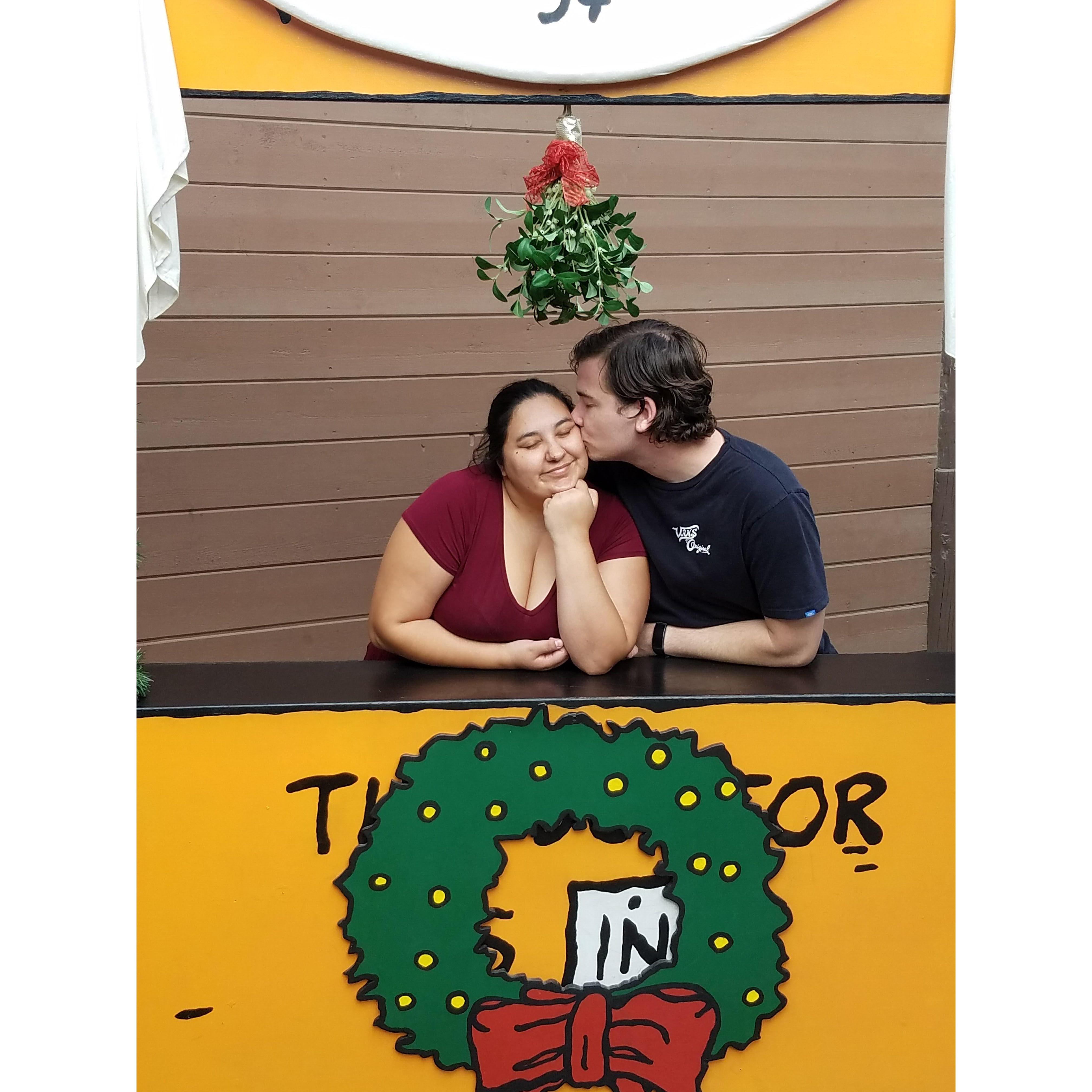 Got caught under the mistletoe.