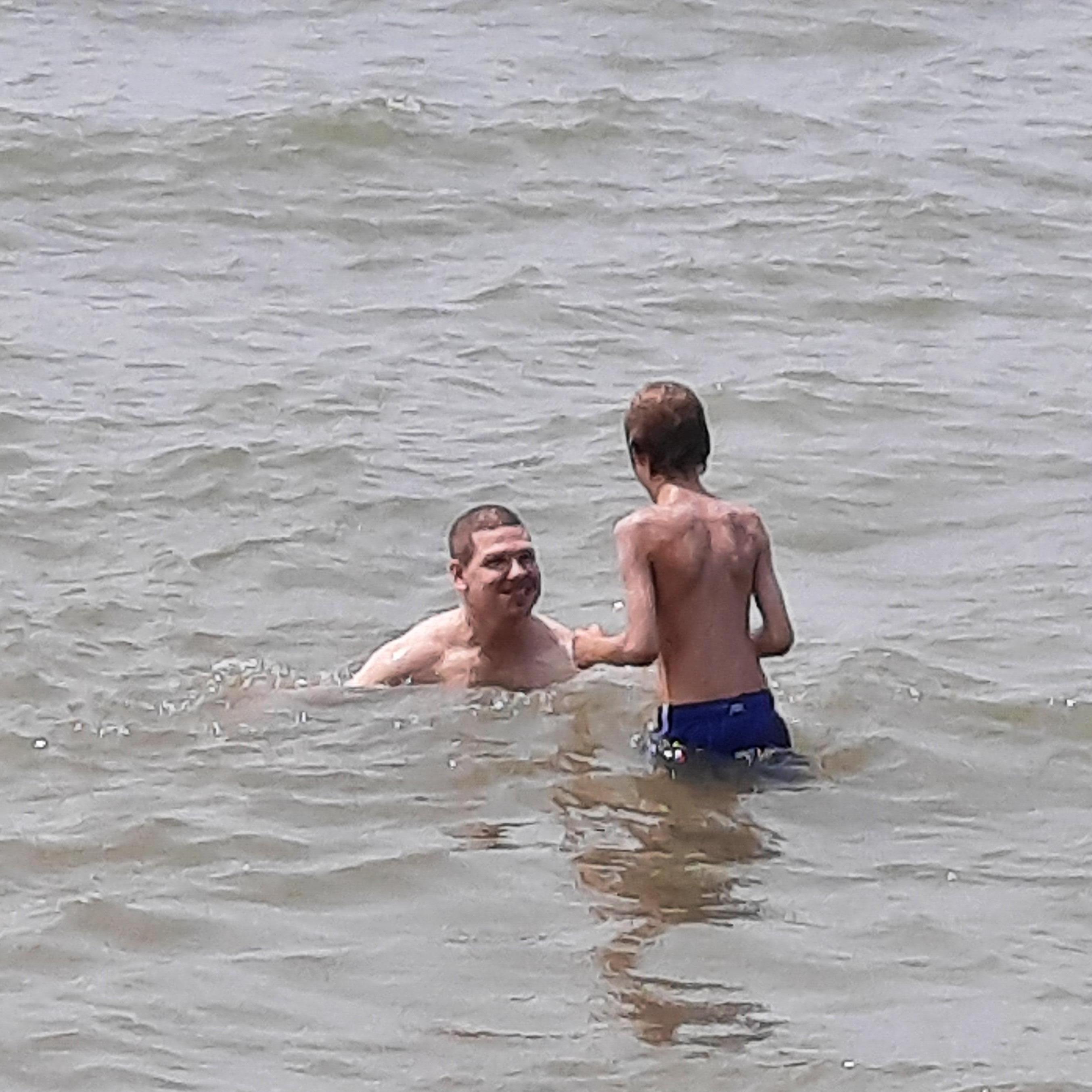The boys in Lake Michigan at Saugatuck