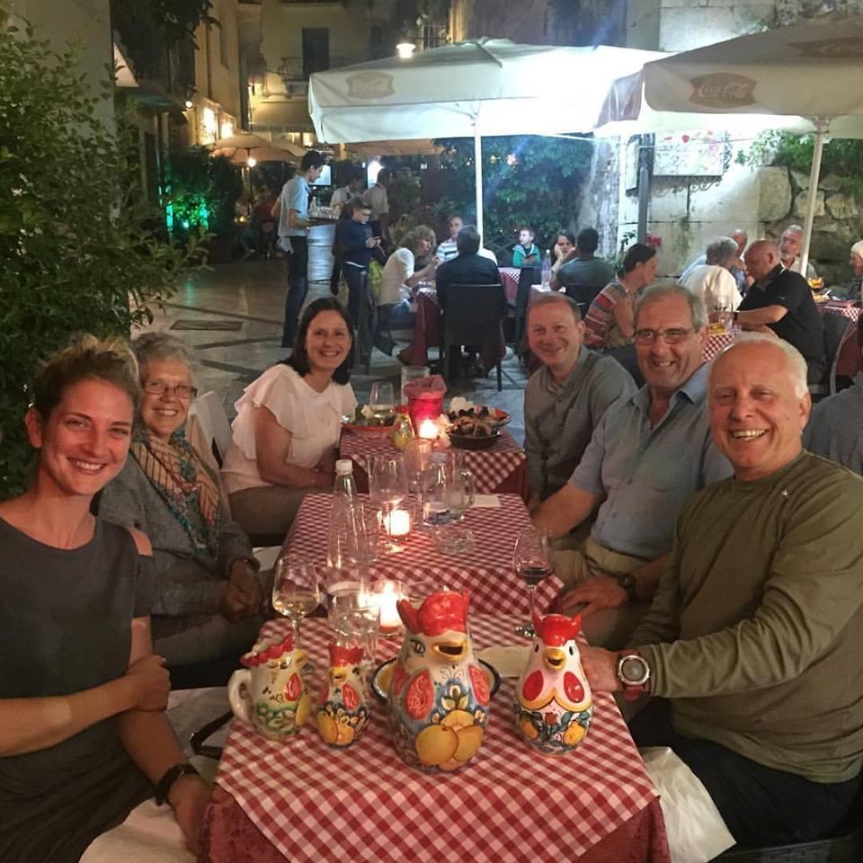Lou and me with some new friends we met in Sicily. One couple from Wales, the other from England. Lots of great laughs that night and food!! Oh the food!!