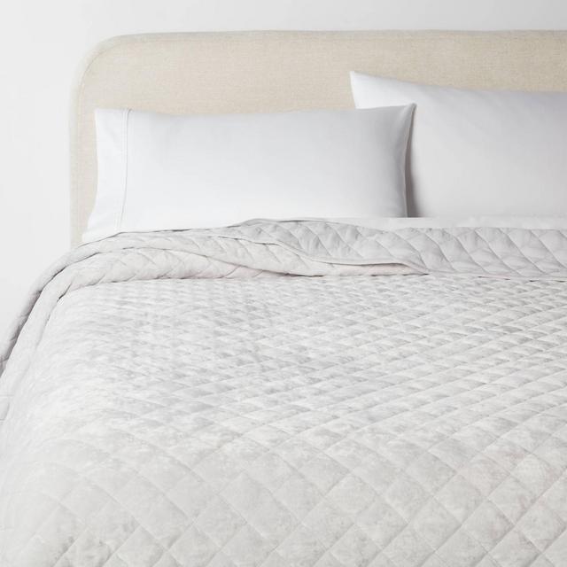 King Luxe Diamond Stitch Velvet Quilt Light Gray - Threshold™