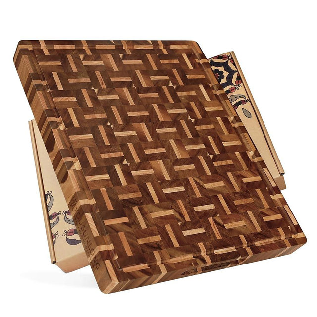 YOUSUNLONG End Grain Cutting Board - 20"L x 16"W x 1.5"Th - Butcher Block Built-In Juice Grooves & Handle - Chopping Board Made of Acacia Wood Mixed With Oak - Barbecue Tray,Cooktop Board