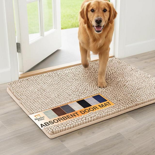 Neater Pets Muddy Paws Dog Door Mat 30” x 20" – Super Absorbent & Quick-Dry Chenille Doormat for Trapping Dirt, Water, Mud - Non-Slip & Machine Washable Pet Rugs for Entryway, Indoor Mud Mats, Beige