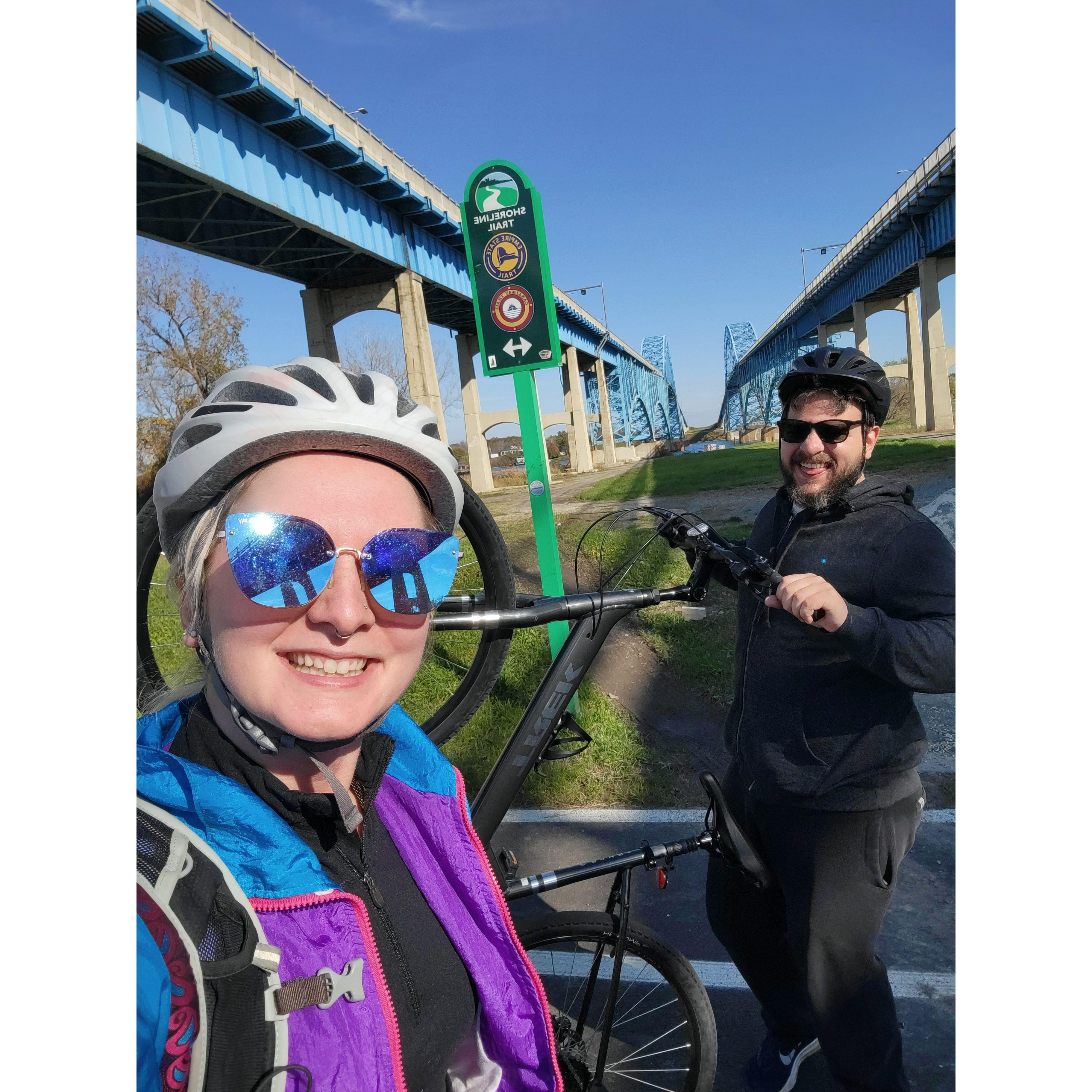 Biking the Shoreline Trail from the Grand Island bridge to Canalside