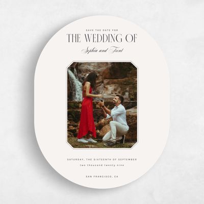 Beige Oval Wedding Save the Date - Naida Photo