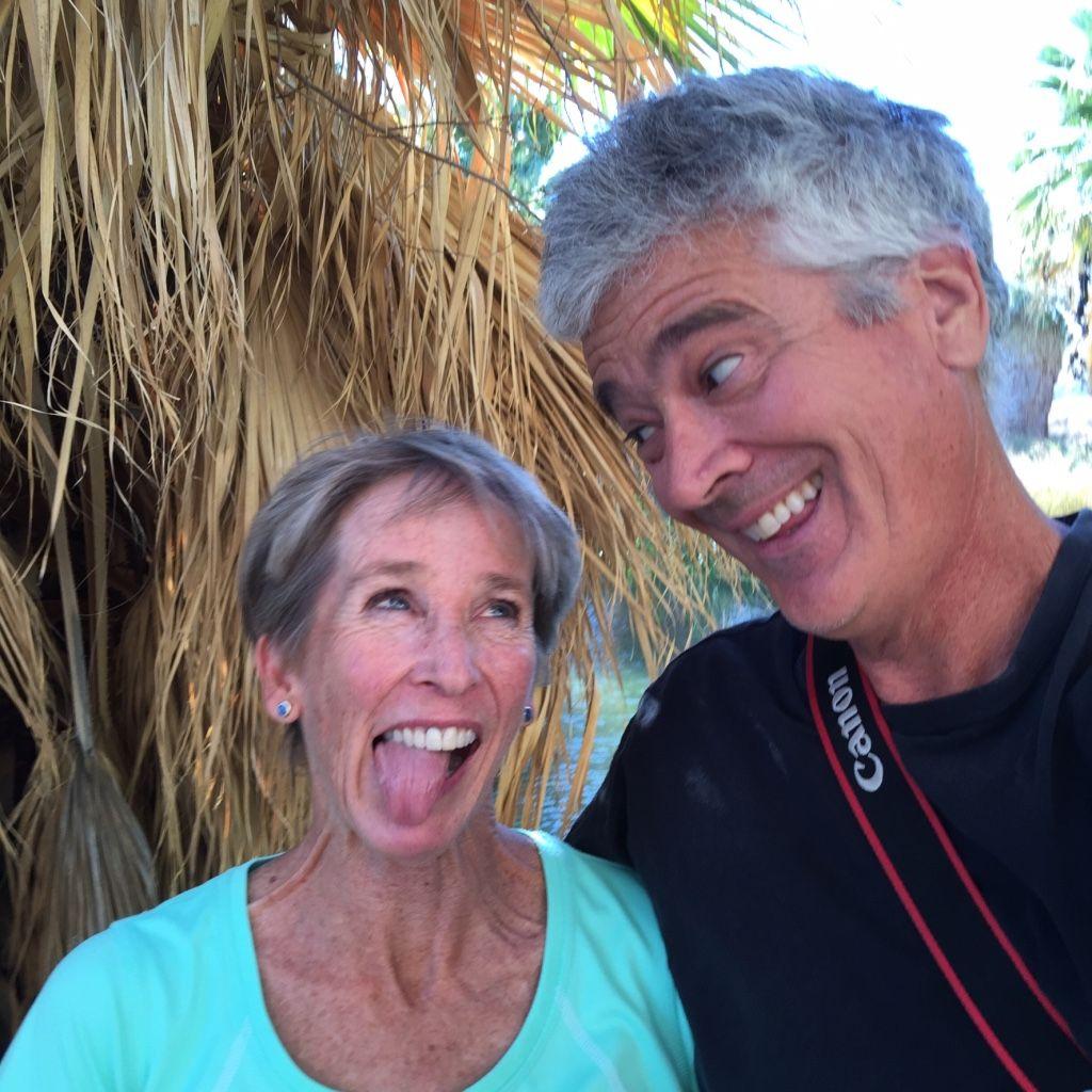 Goofing around at the Thousand Palms Oasis in the Coachella Valley area