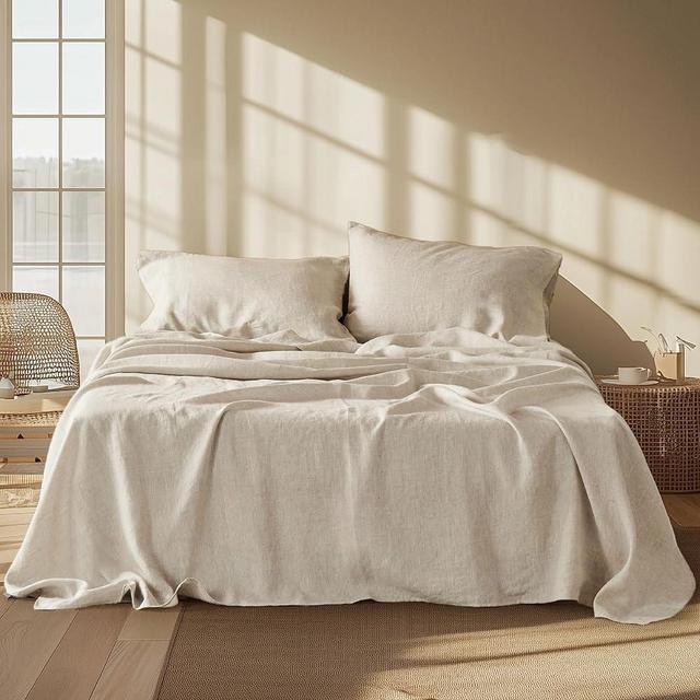Bedsure Linen Sheets - Linen Bedsheets King Size, Blend from Linen Cotton Sheets, Breathable & Soft Cotton Bedsheets, Gifts for All Seasons, 4 Pieces, Tannish Linen