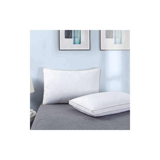 Peace Nest Goose Feather Down Pillow White Quilted Cover Set of 2, Diamond-Brown, King