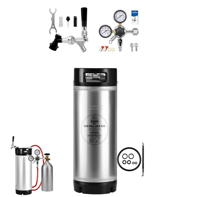 5 Gallon Cornelius Keg with CO2 Regulator Ball Lock Tap Self-Closing Beer Tap Faucet for Homebrew