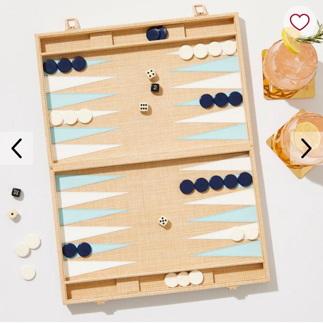 Raffia Backgammon Game Set - Light Blue/Navy