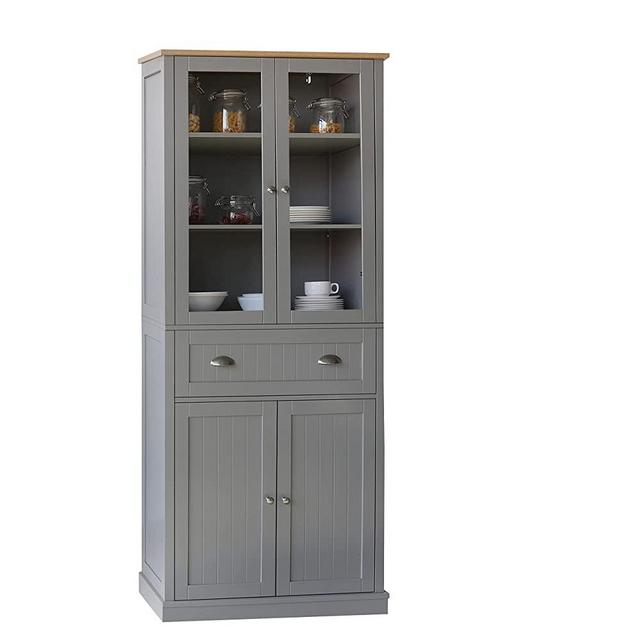 VEIKOU Kitchen Pantry Cabinet, 72" Freestanding Kitchen Pantry Storage Cabinet with Large Drawer, Traditional Tall Pantry Cabinet Cupboard with Glass Doors & Adjustable Shelves, Grey