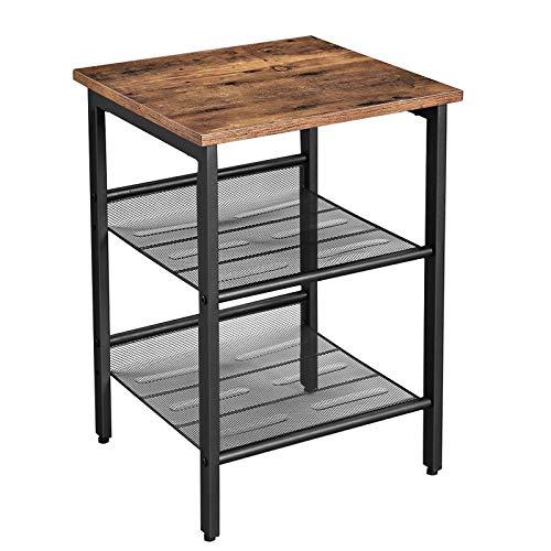 VASAGLE Industrial Nightstand, End Table with 2 Adjustable Mesh Shelves, Side Table for Living Room, Stable Metal Frame, Easy Assembly, Rustic Brown ULET23X