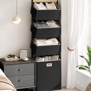 SOLEDI 4 Section Laundry Hamper Sorter, Stackable Laundry Basket Organizer with Removable Basket, 125L 4-Tier Vertical Laundry Sorter for Small Space, Laundry Room, Dorm, Bathroom, Wardrobe Black