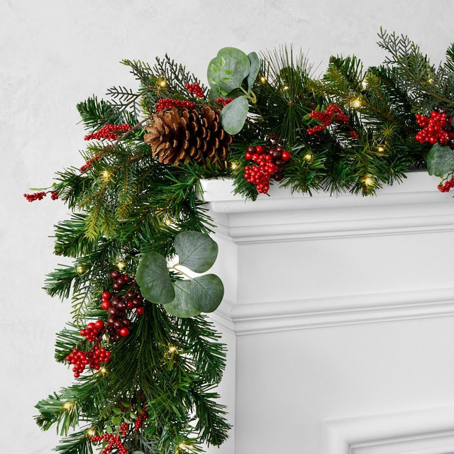 Tis the Season UV Protected Pre-Lit Faux Garland, 12'