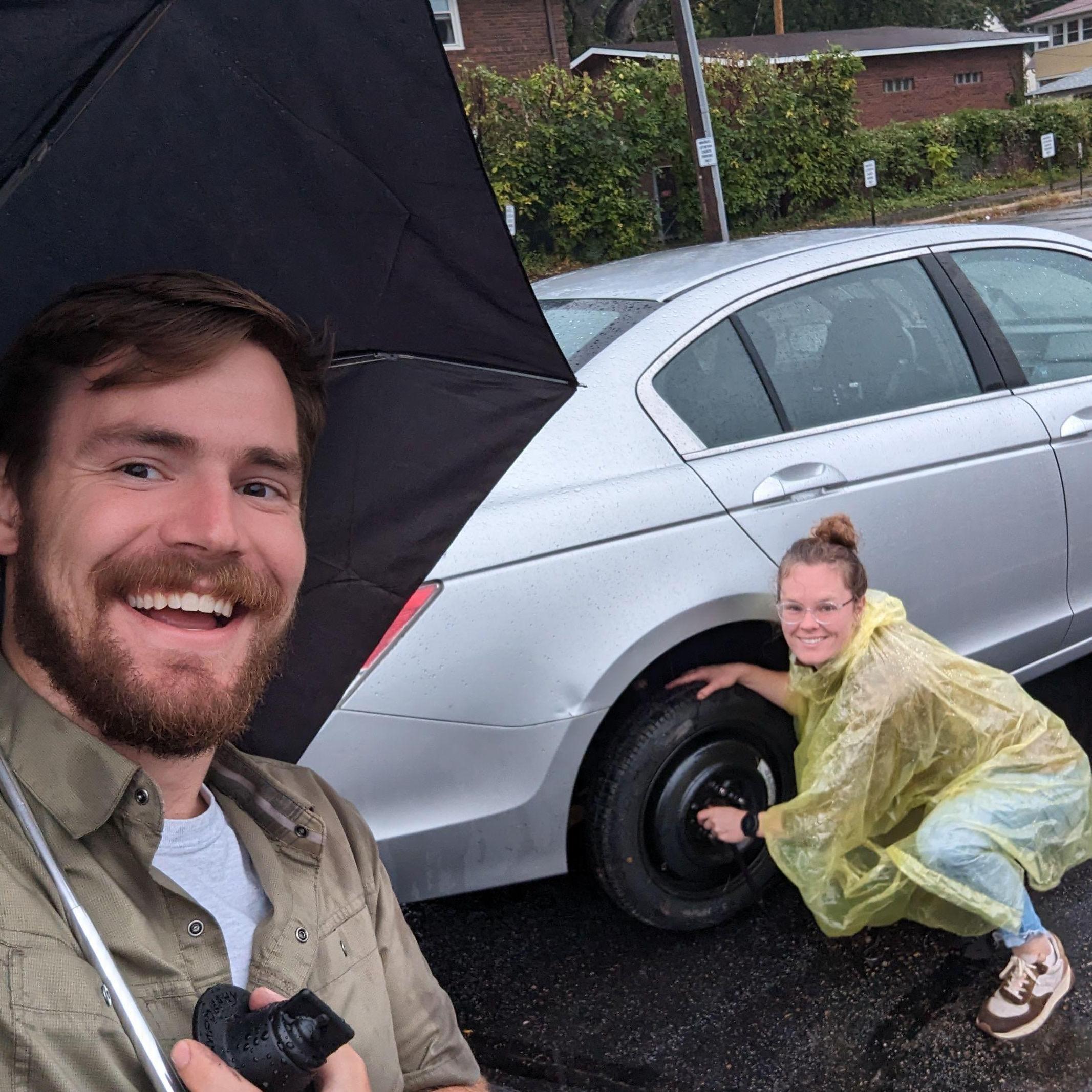 Even getting a flat tire is fun with Scott around!