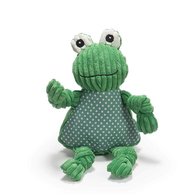 HuggleHounds Knottie Plush Dog Toy - Dog Stuffed Animal Toy, Puppy Toys, Squeaky Dog Toy for Small, Medium & Large Dogs, Durable Plush to Keep Them Busy - Fergie Frog, Large