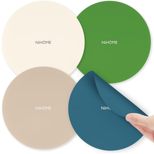 NIHOME Silicone Jar Opener – 6 Inch Large Anti-Slip Grip Pads, Premium 100% Food-Grade Silicone, Stylish Designer Colors, Multi-Purpose Heat-Resistant Mat & Coaster, Set of 4 (Forest Color Palette)
