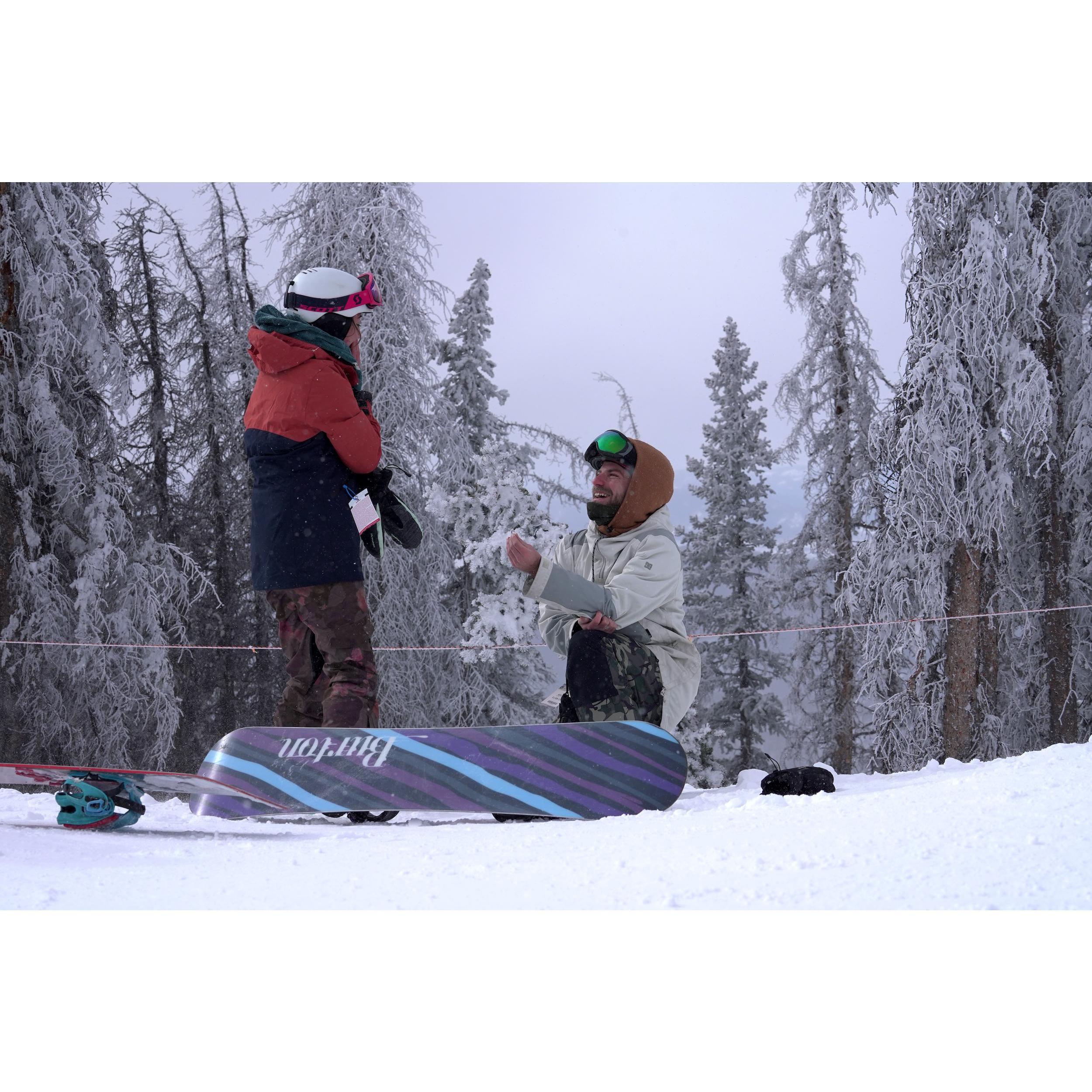 Brycen proposing to Leslie at the top of Monarch Ski Mountain on the Continental Divide January 9th, 2021!